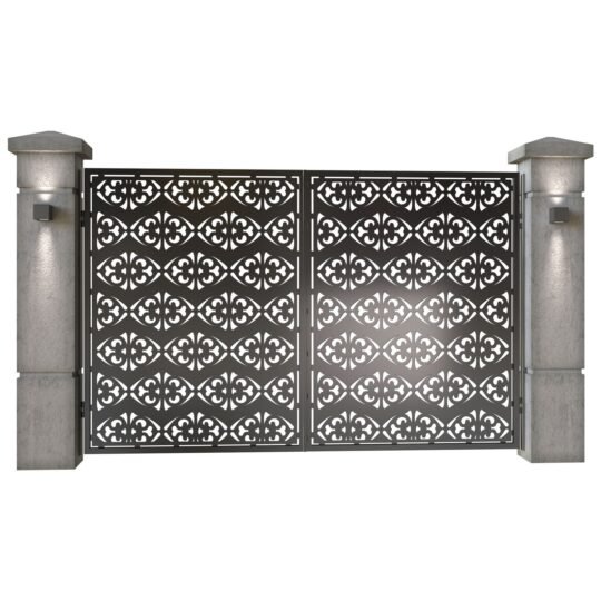 Poarta auto mica batanta din tabla decupata (traforata CNC) cu plasma, model Art Deco, SM ART04, 3000 x 1940 mm, Negru