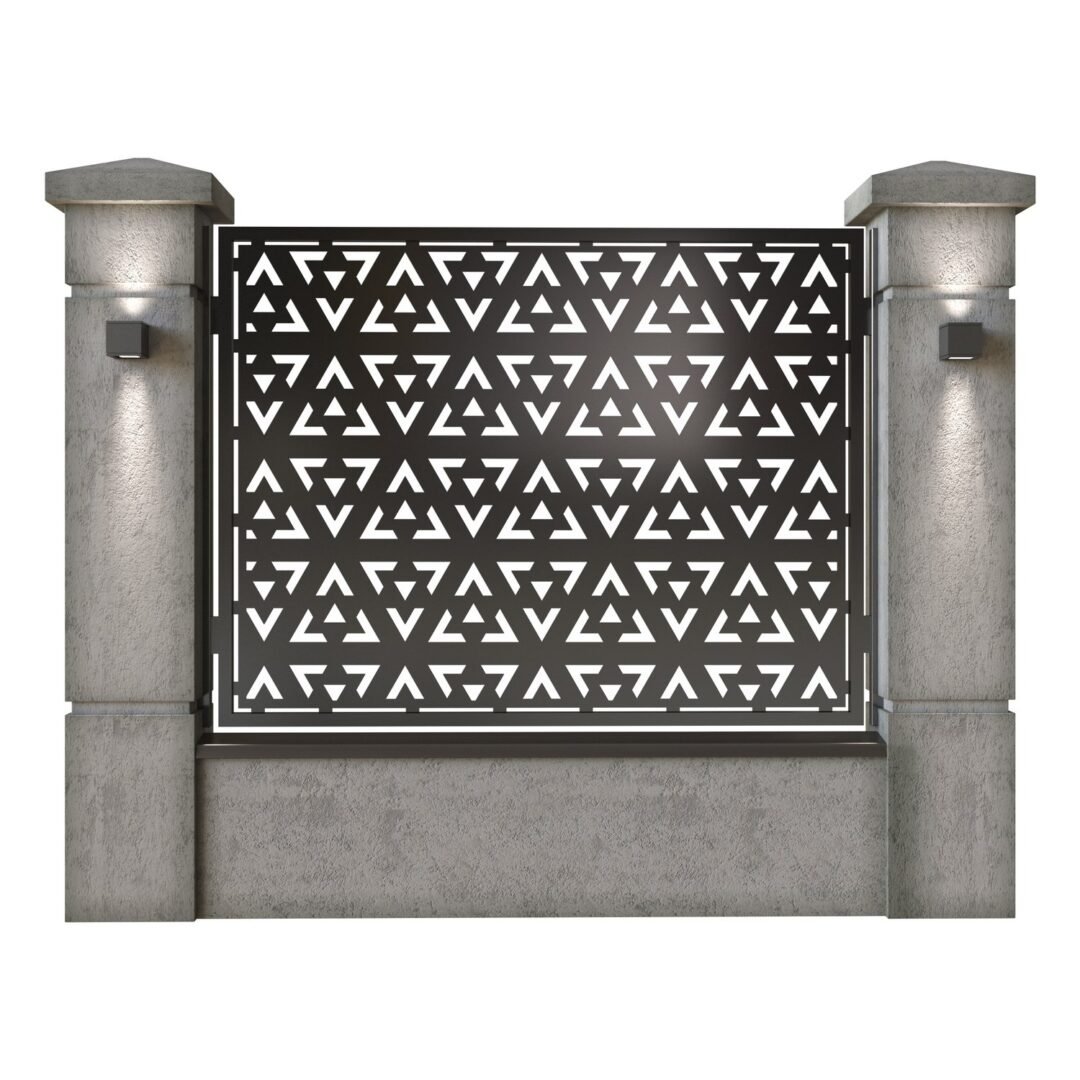 Panou de gard mare din tabla decupata (traforata) CNC cu plasma, model Trio, SM TRIO03, 1940 x 1500 mm, Negru