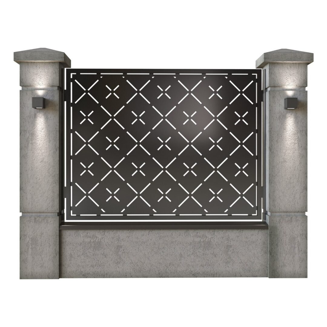 Panou de gard mare din tabla decupata (traforata) CNC cu plasma, model Aztec, SM AZT03, 1940 x 1500 mm, Negru