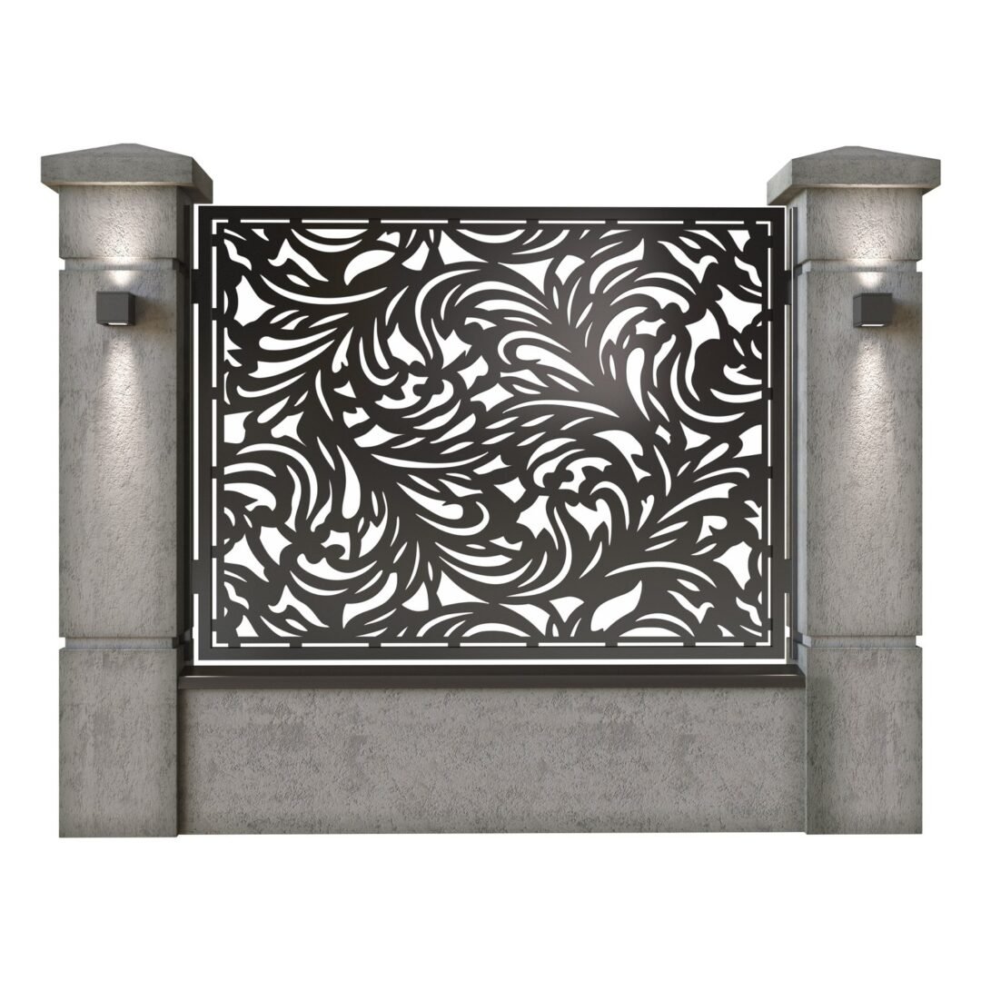 Panou de gard mare din tabla decupata (traforata) CNC cu plasma, model Vortex, SM VTX03, 1940 x 1500 mm, Negru