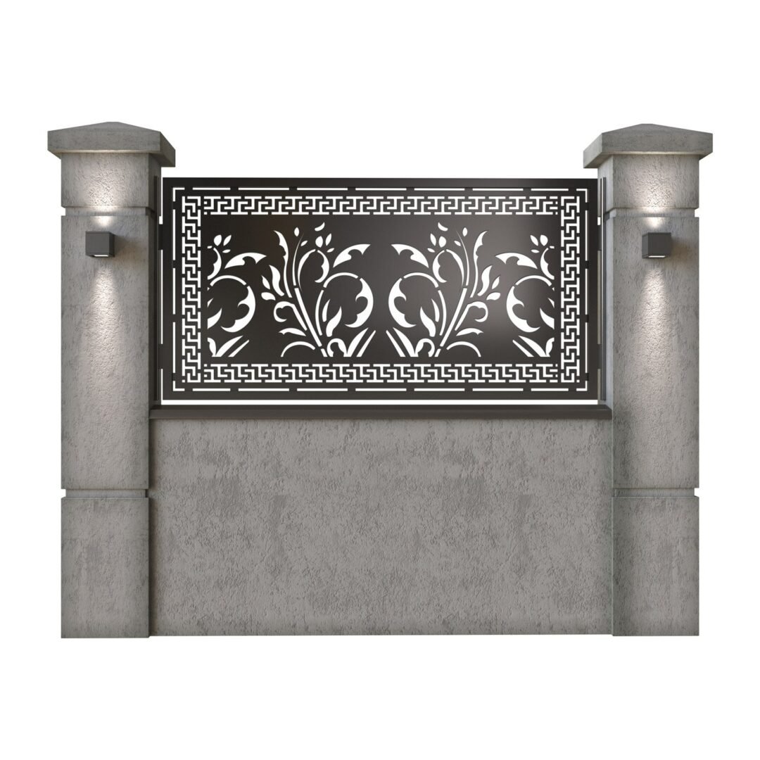 Panou de gard mic din tabla decupata (traforata) CNC cu plasma, model Adora, SM ADR02, 1940 x 990  mm, Negru