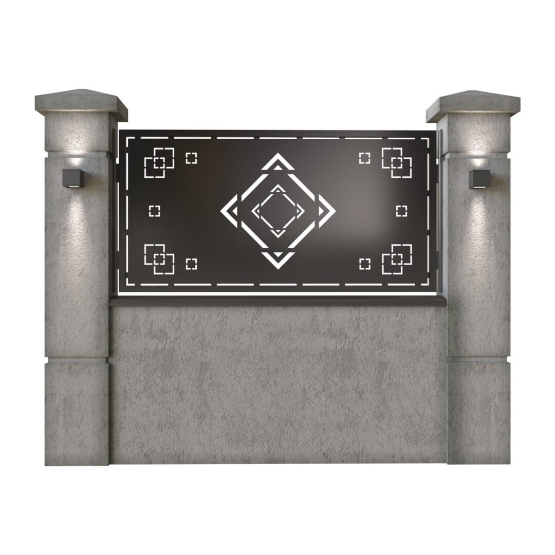 Panou de gard mic din tabla decupata (traforata) CNC cu plasma, model Amalfi, SM AMF02, 1940 x 990 mm, Negru