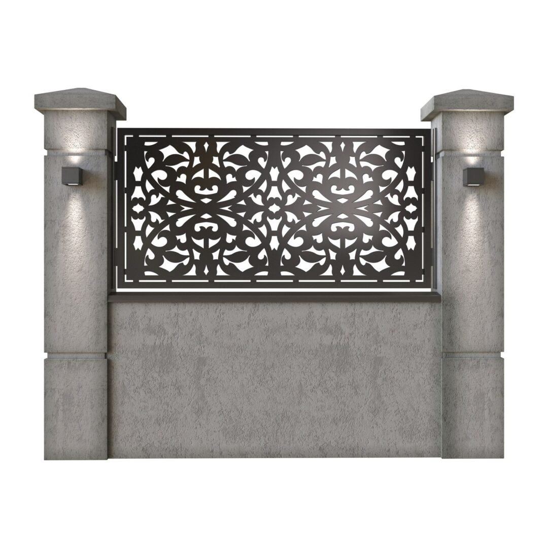 Panou de gard mic din tabla decupata (traforata) CNC cu plasma, model Antalya, SM ANT02, 1940 x 990  mm, Negru