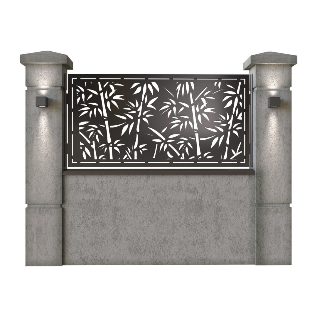 Panou de gard mic din tabla decupata (traforata) CNC cu plasma, model Bamboo, SM BMB02, 1940 x 990  mm, Negru