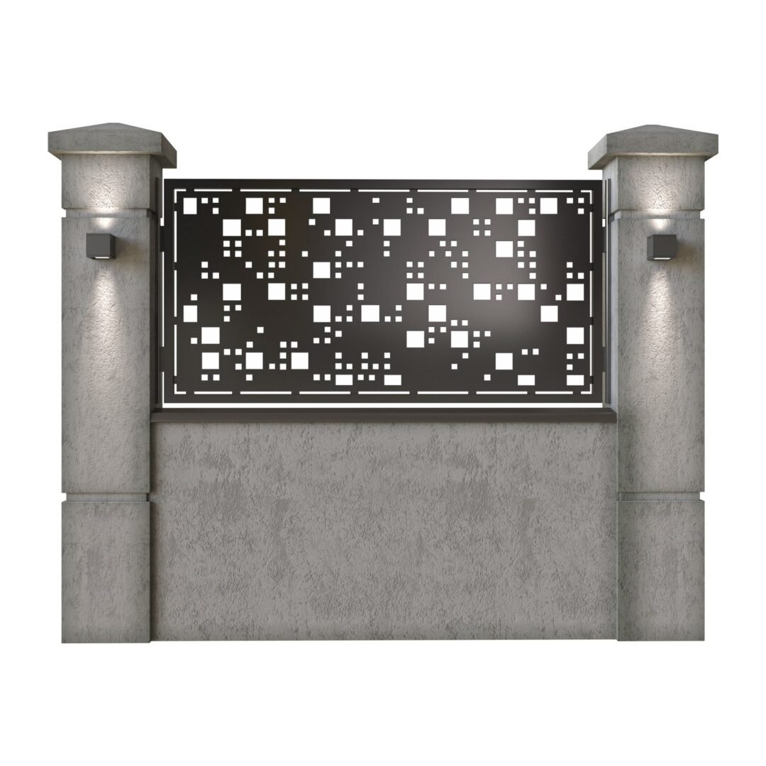 Panou de gard mic din tabla decupata (traforata) CNC cu plasma, model Camuflaj, SM CMF02, 1940 x 990 mm, Negru