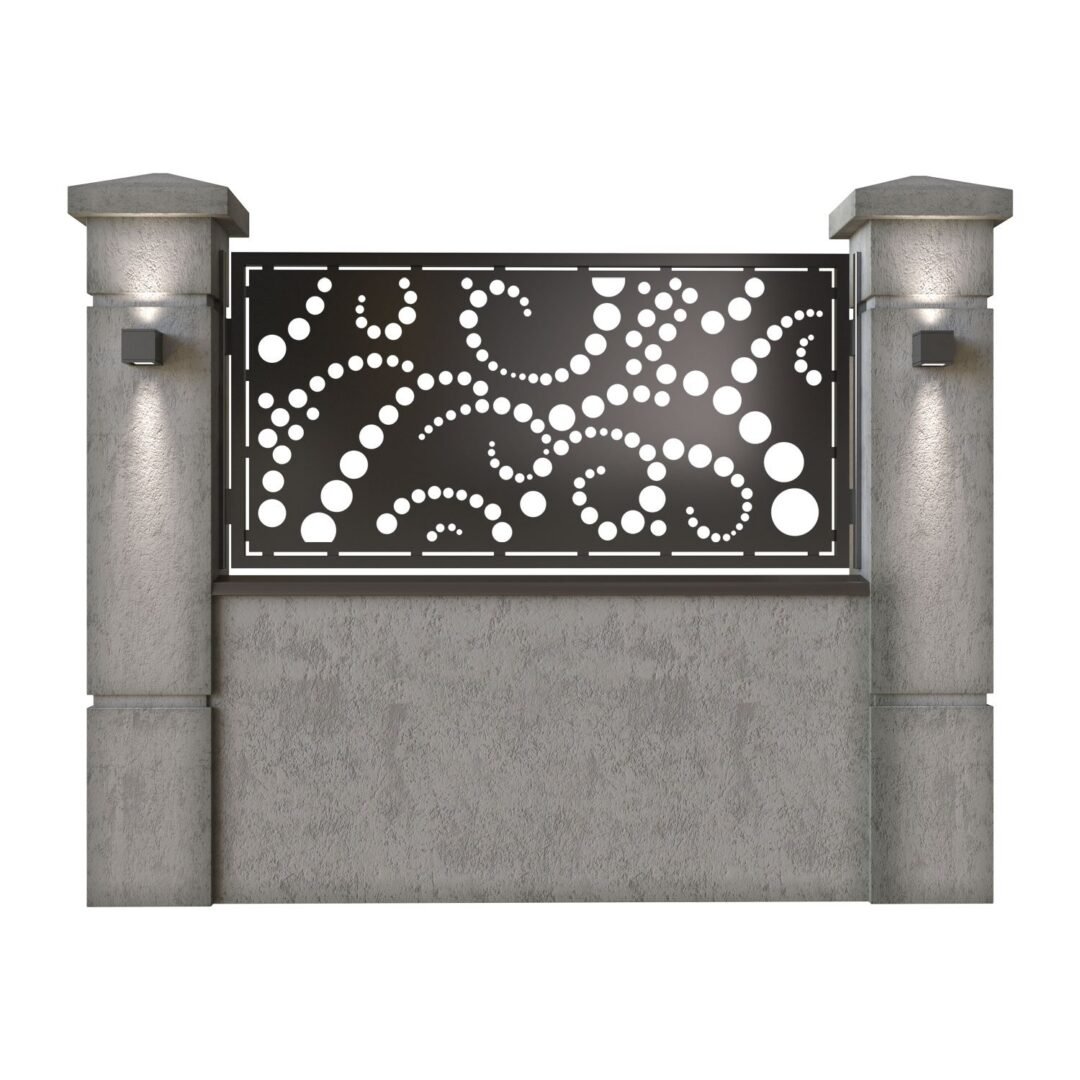 Panou de gard mic din tabla decupata (traforata) CNC cu plasma, model Dots, SM DTS02, 1940 x 990 mm, Negru