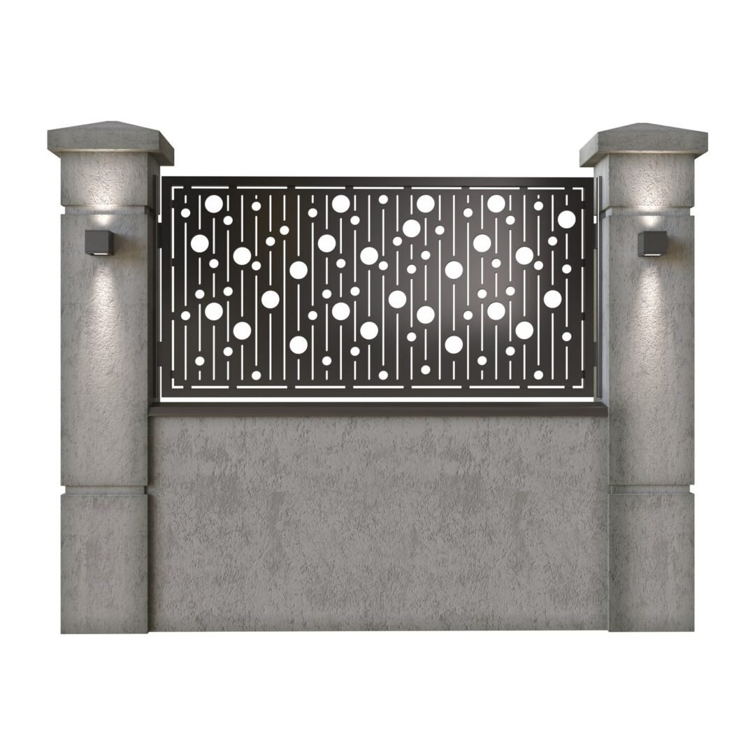 Panou de gard mic din tabla decupata (traforata) CNC cu plasma, model Dotto, SM DT002, 1940 x 990 mm, Negru