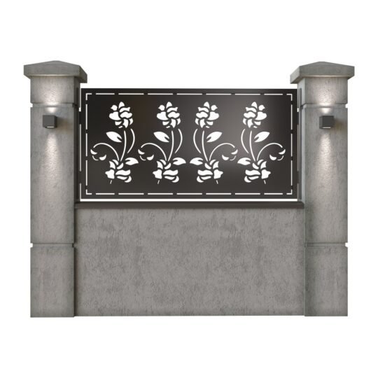 Panou de gard mic din tabla decupata (traforata) CNC cu plasma, model Flora, SM FLR02, 1940 x 990 mm, Negru