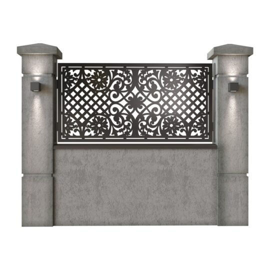 Panou de gard mic din tabla decupata (traforata) CNC cu plasma, model Metropol, SM MTP02, 1940 x 990 mm, Negru