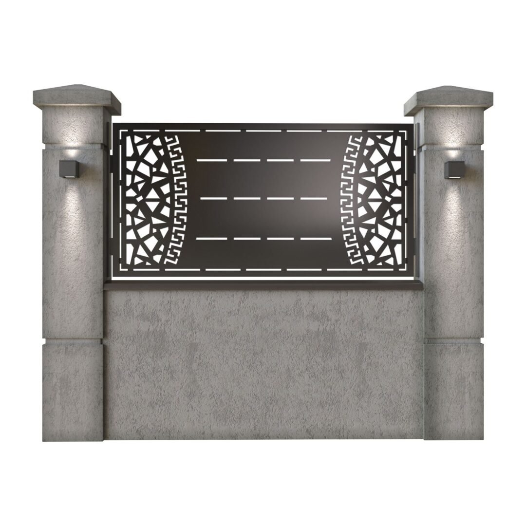Panou de gard mic din tabla decupata (traforata) CNC cu plasma, model Milano, SM MNL02, 1940 x 990 mm, Negru