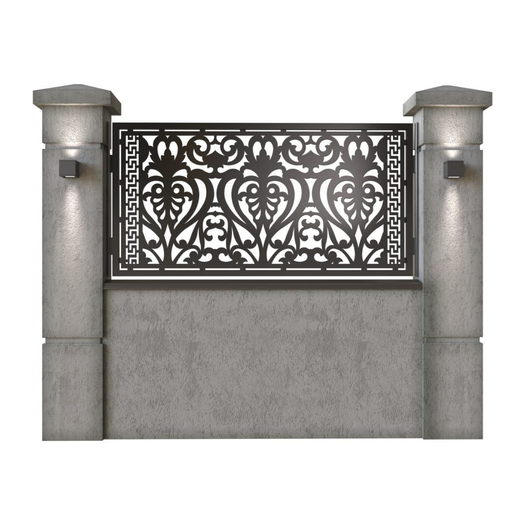 Panou de gard mic din tabla decupata (traforata) CNC cu plasma, model Palace, SM PLC02, 1940 x 990 mm, Negru