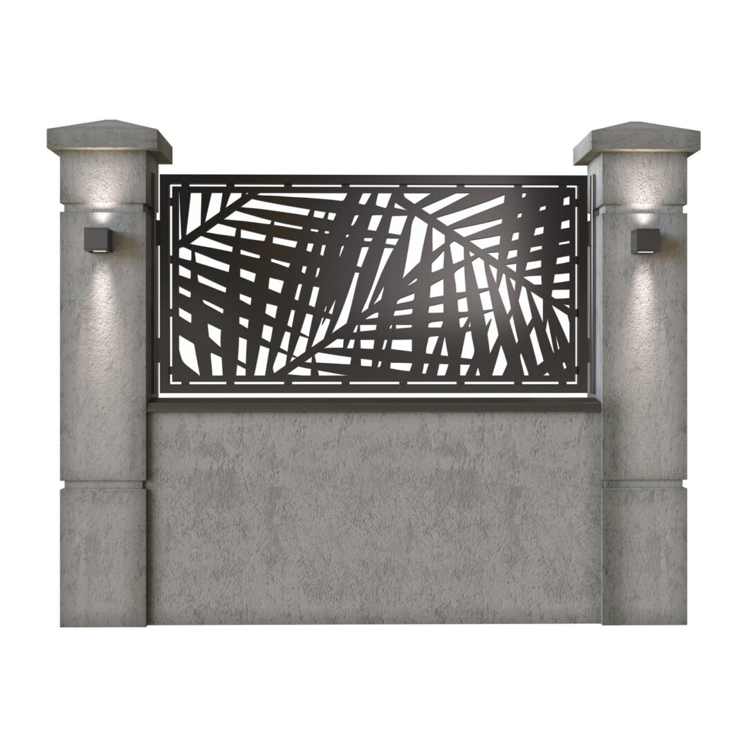 Panou de gard mic din tabla decupata (traforata) CNC cu plasma, model Palmier, SM PAL02, 1940 x 990 mm, Negru