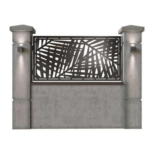 Panou de gard mic din tabla decupata (traforata) CNC cu plasma, model Palmier, SM PAL02, 1940 x 990 mm, Negru