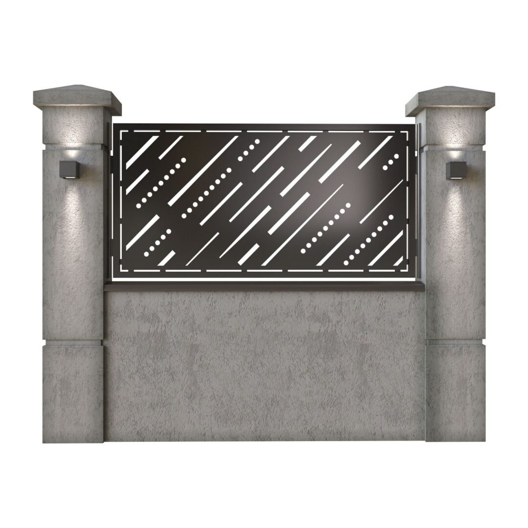 Panou de gard mic din tabla decupata (traforata) CNC cu plasma, model Tokyo, SM TKO02, 1940 x 990 mm, Negru