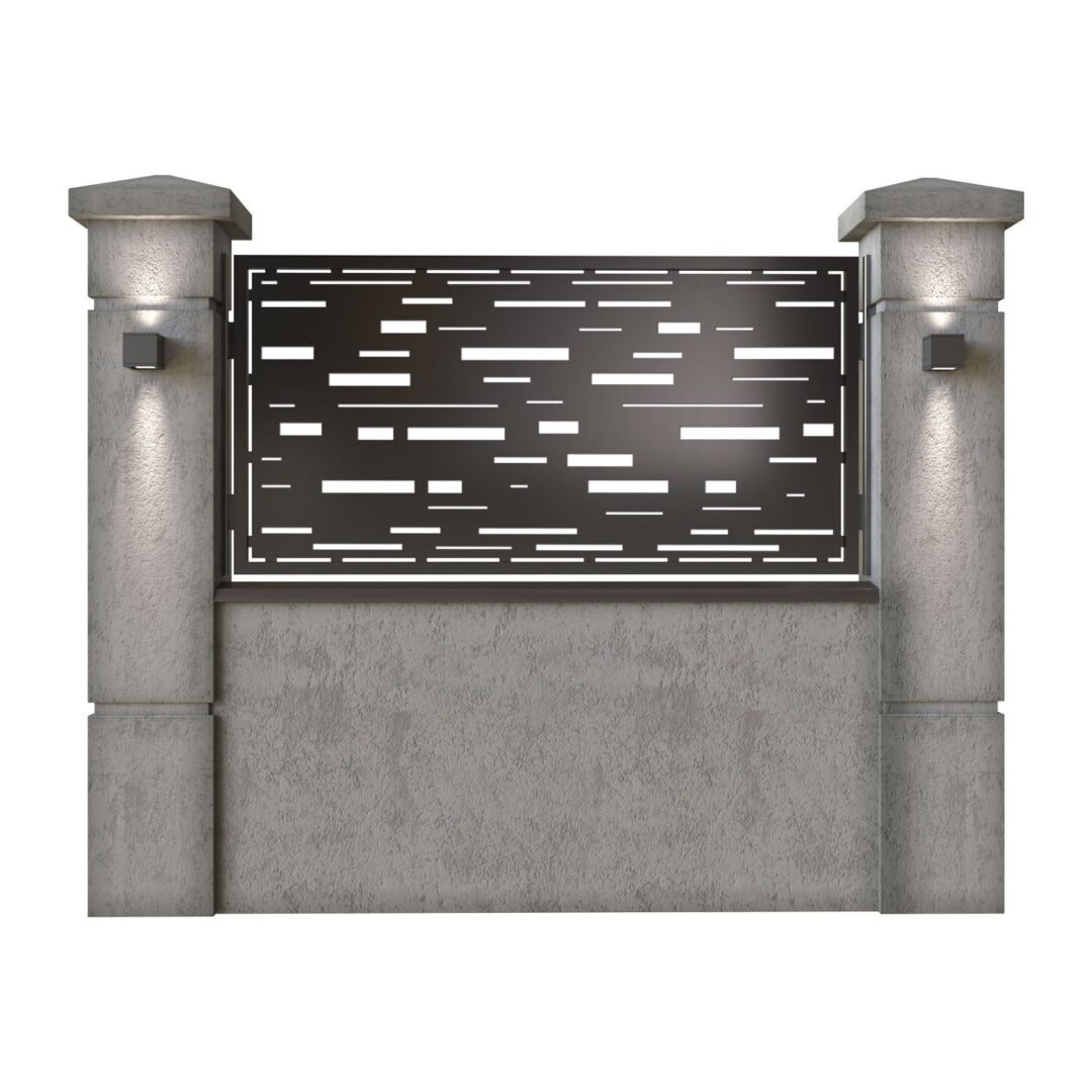 Panou de gard mic din tabla decupata (traforata) CNC cu plasma, model Vector, SM VCT02, 1940 x 990 mm, Negru