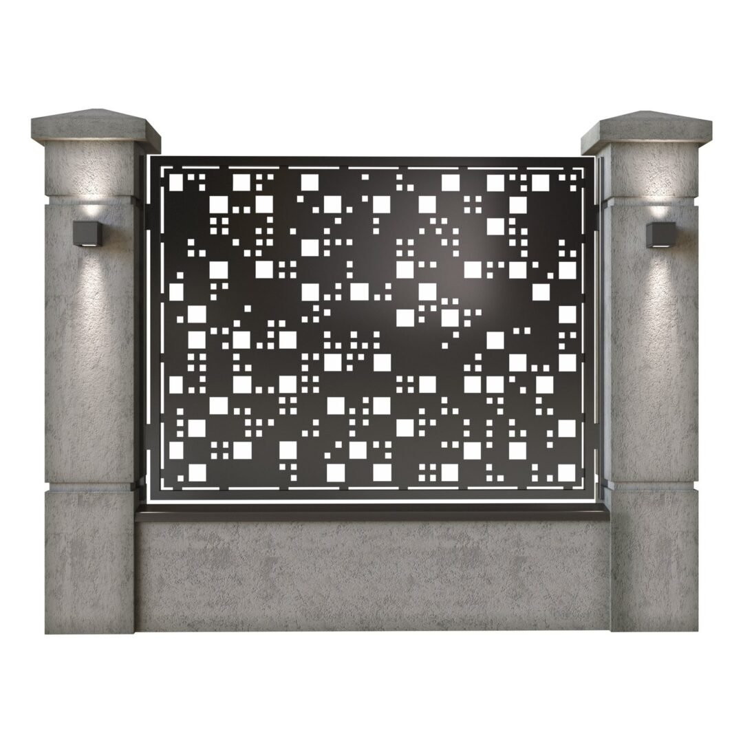 Panou de gard mare din tabla decupata (traforata) CNC cu plasma, model Camuflaj, SM CMF03, 1940 x 1500 mm, Negru