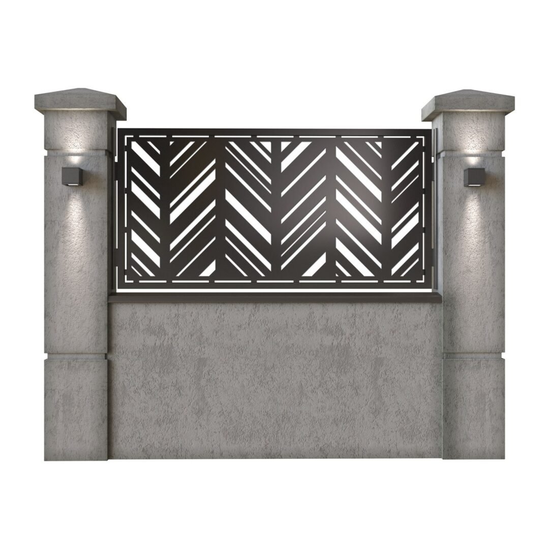 Panou de gard mic din tabla decupata (traforata) CNC cu plasma, model Zig Zag, SM ZZG02, 1940 x 990 mm, Negru