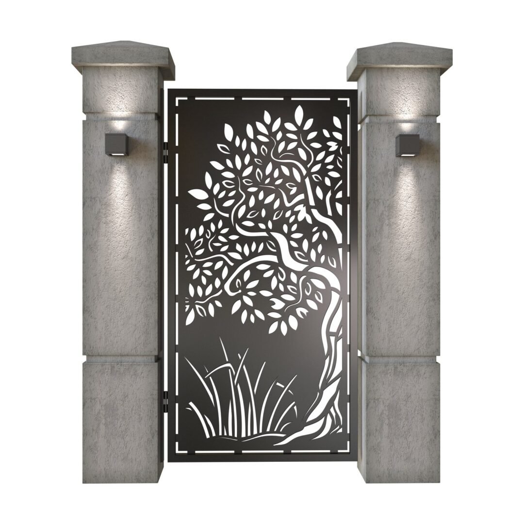 Poarta pietonala din tabla decupata (traforata CNC) cu plasma, model Copac, SM COP01, 990 x 1940 mm, Negru