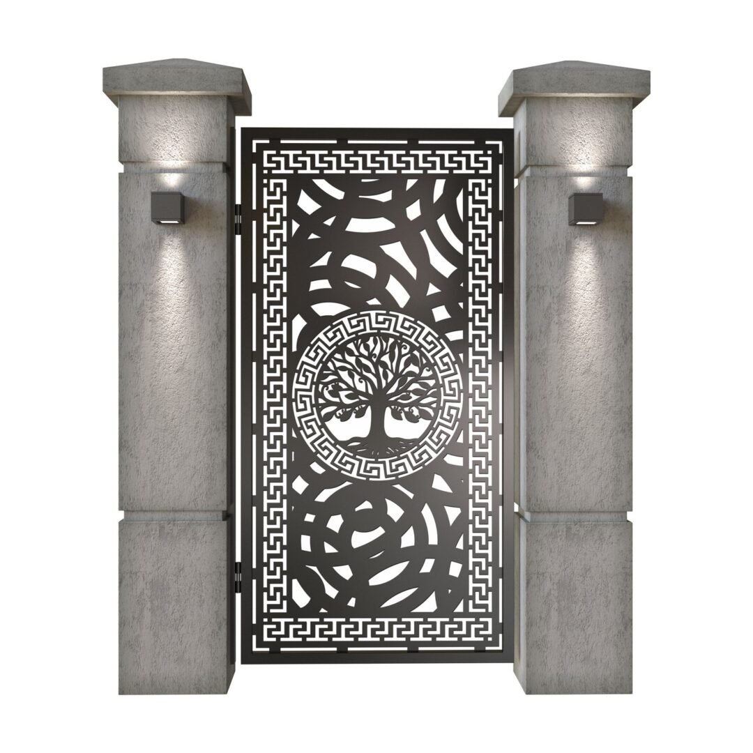 Poarta pietonala din tabla decupata (traforata CNC) cu plasma, model Copacul Vietii, SM CPC01, 990 x 1940 mm, Negru