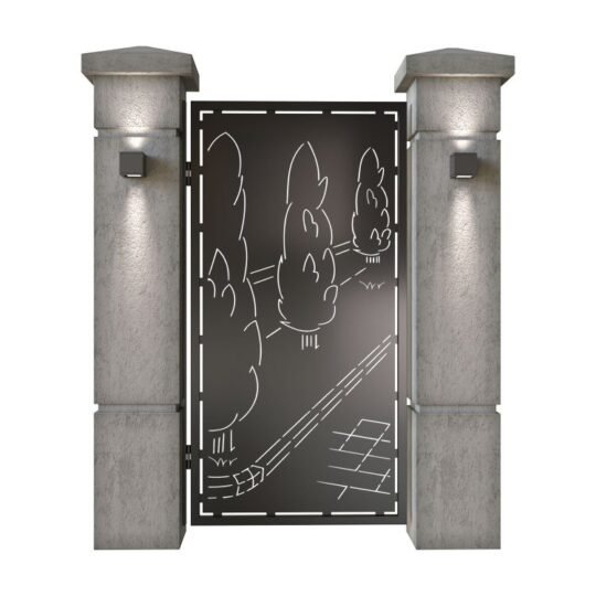 Poarta pietonala din tabla decupata (traforata CNC) cu plasma, model Garden, SM GRD01, 990 x 1940 mm, Negru