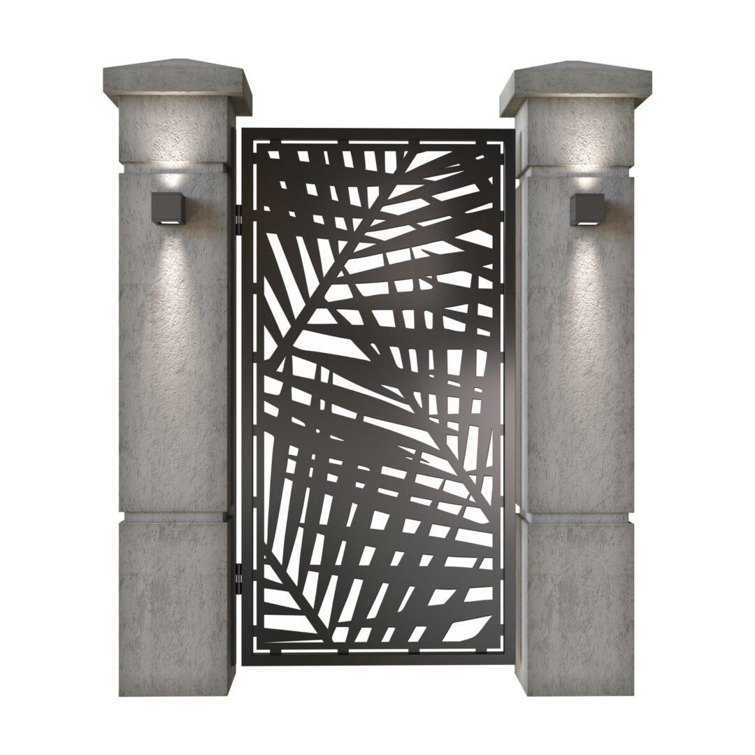 Poarta pietonala din tabla decupata (traforata CNC) cu plasma, model Palmier, SM PAL01, 990 x 1940 mm, Negru