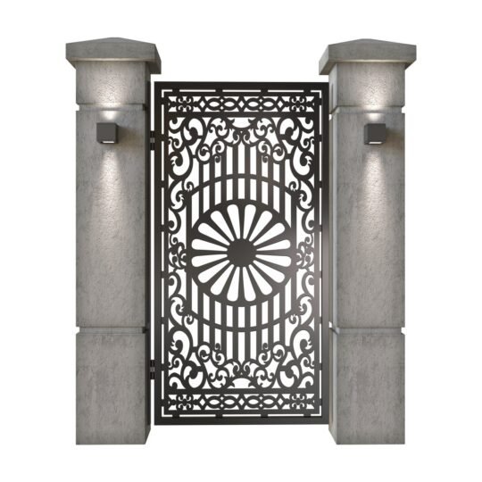 Poarta pietonala din tabla decupata (traforata CNC) cu plasma, model Romani, SM RMN01, 990 x 1940 mm, Negru