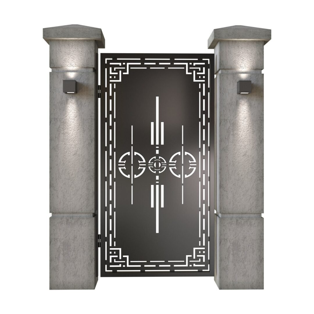Poarta pietonala din tabla decupata (traforata CNC) cu plasma, model Tribal, SM TRB01, 990 x 1940 mm, Negru