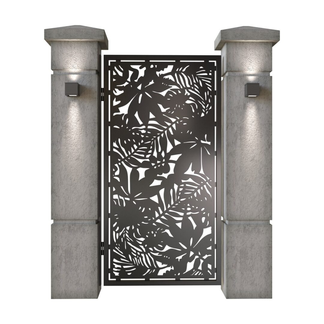 Poarta pietonala din tabla decupata (traforata CNC) cu plasma, model Tropical, SM TRP01, 990 x 1940 mm, Negru