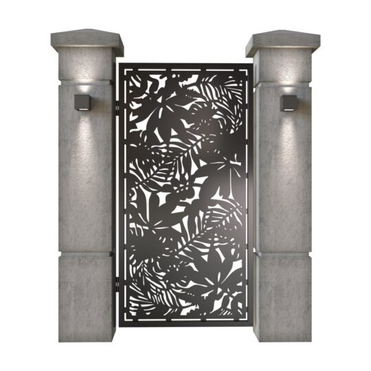 Poarta pietonala din tabla decupata (traforata CNC) cu plasma, model Tropical, SM TRP01, 990 x 1940 mm, Negru