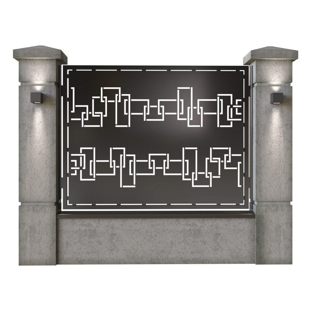 Panou de gard mare din tabla decupata (traforata) CNC cu plasma, model Domino, SM DMN03, 1940 x 1500 mm, Negru