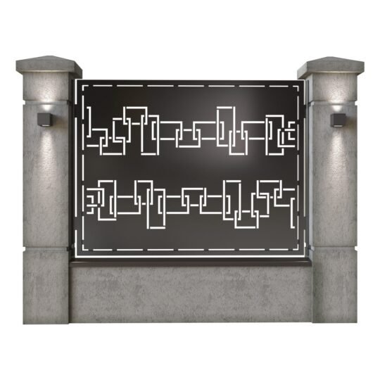Panou de gard mare din tabla decupata (traforata) CNC cu plasma, model Domino, SM DMN03, 1940 x 1500 mm, Negru