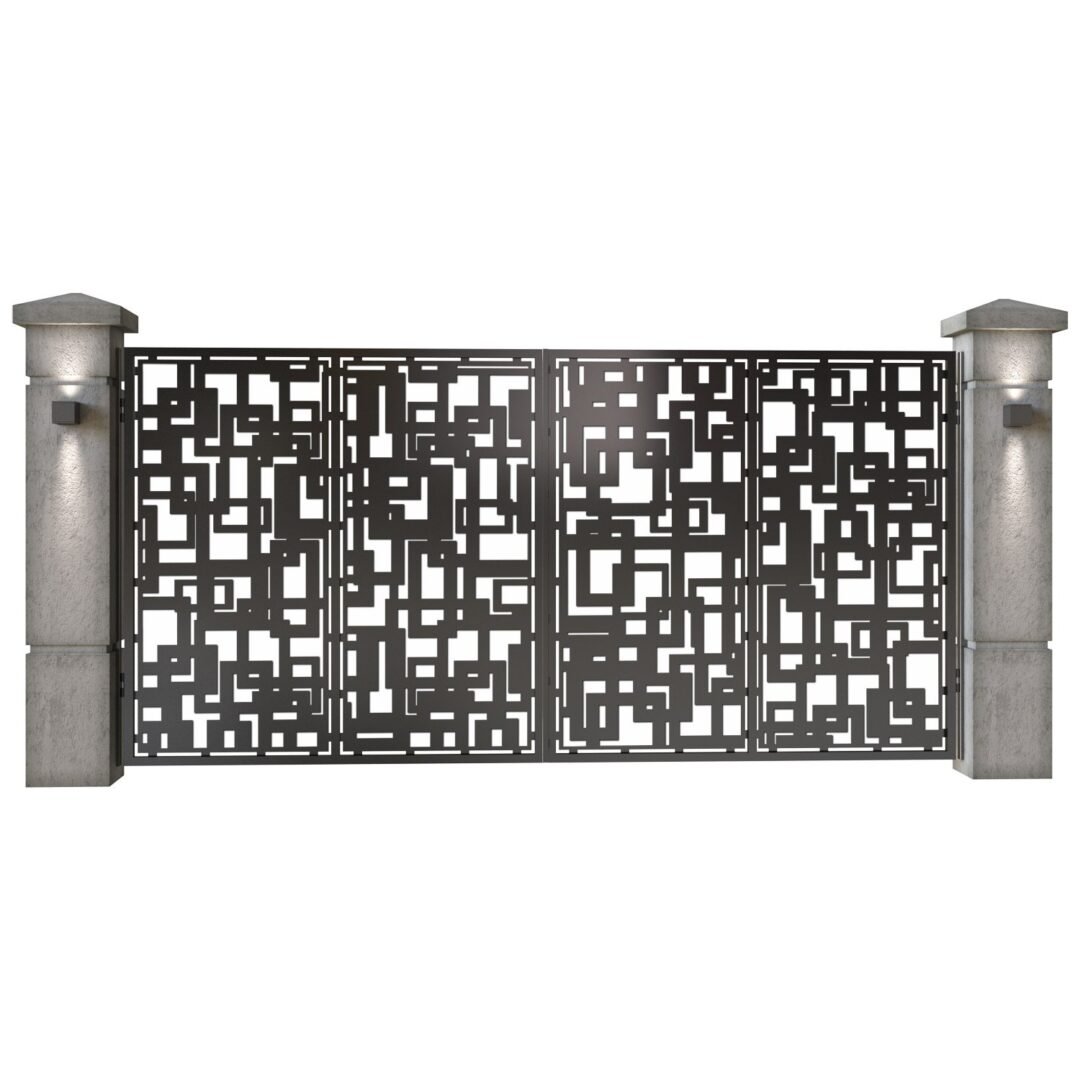 Poarta auto mare batanta din tabla decupata (traforata CNC) cu plasma, model Abstract, SM ABS05, 3884 x 1940 mm, Negru