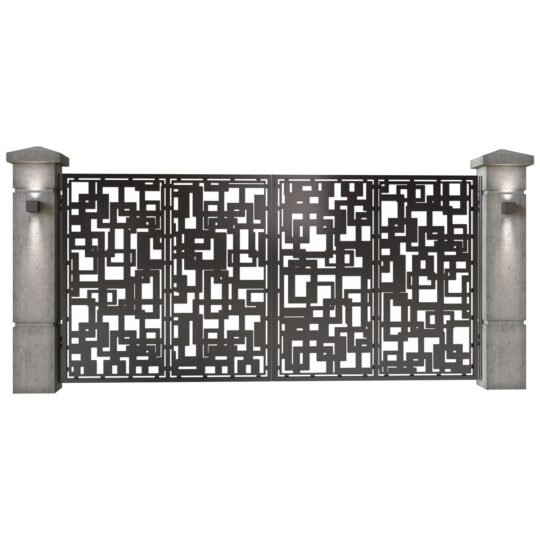 Poarta auto mare batanta din tabla decupata (traforata CNC) cu plasma, model Abstract, SM ABS05, 3884 x 1940 mm, Negru