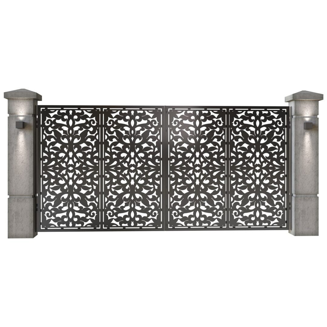 Poarta auto mare batanta din tabla decupata (traforata CNC) cu plasma, model Antalya, SM ANT05, 3884 x 1940 mm, Negru