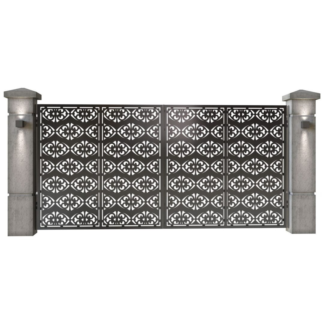 Poarta auto mare batanta din tabla decupata (traforata CNC) cu plasma, model Art Deco, SM ART05, 3884 x 1940 mm, Negru
