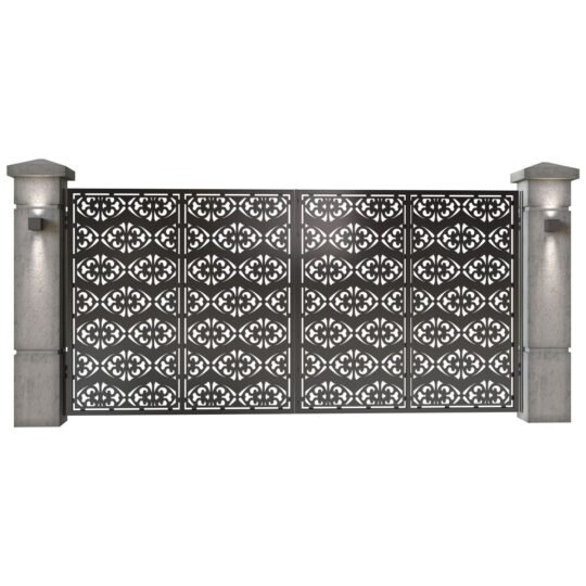Poarta auto mare batanta din tabla decupata (traforata CNC) cu plasma, model Art Deco, SM ART05, 3884 x 1940 mm, Negru