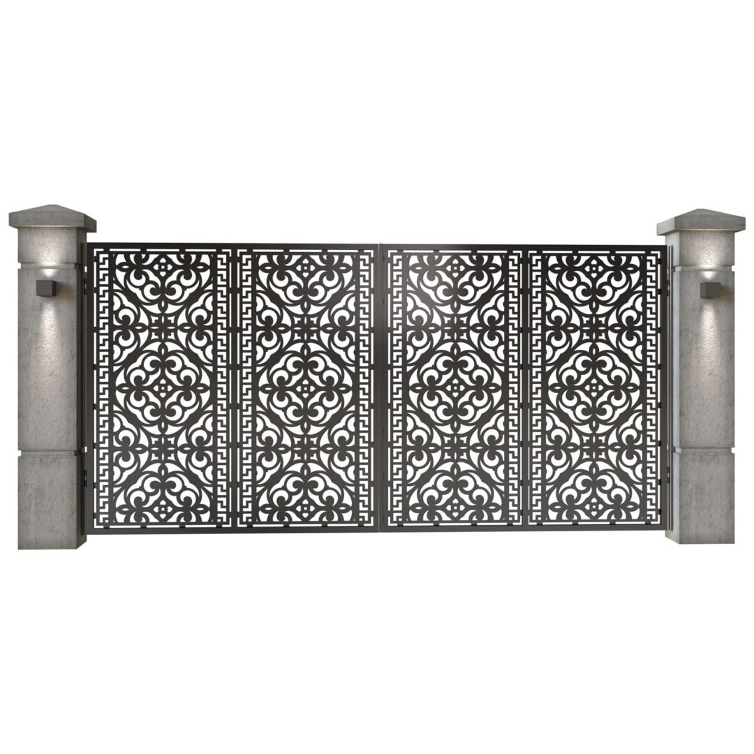 Poarta auto mare batanta din tabla decupata (traforata CNC) cu plasma, model Artesa,SM ATS05, 3884 x 1940 mm, Negru