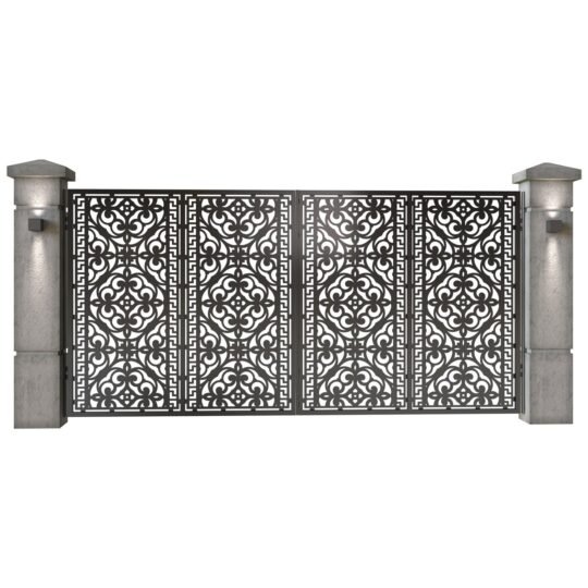 Poarta auto mare batanta din tabla decupata (traforata CNC) cu plasma, model Artesa,SM ATS05, 3884 x 1940 mm, Negru