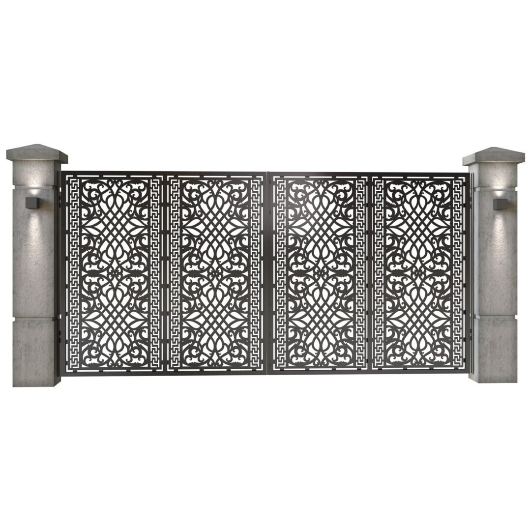 Poarta auto mare batanta din tabla decupata (traforata CNC) cu plasma, model Astoria, SM AST05, 3884 x 1940 mm, Negru