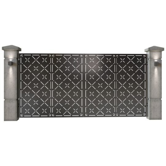 Poarta auto mare batanta din tabla decupata (traforata CNC) cu plasma, model Aztec, SM AZT05, 3884 x 1940 mm, Negru