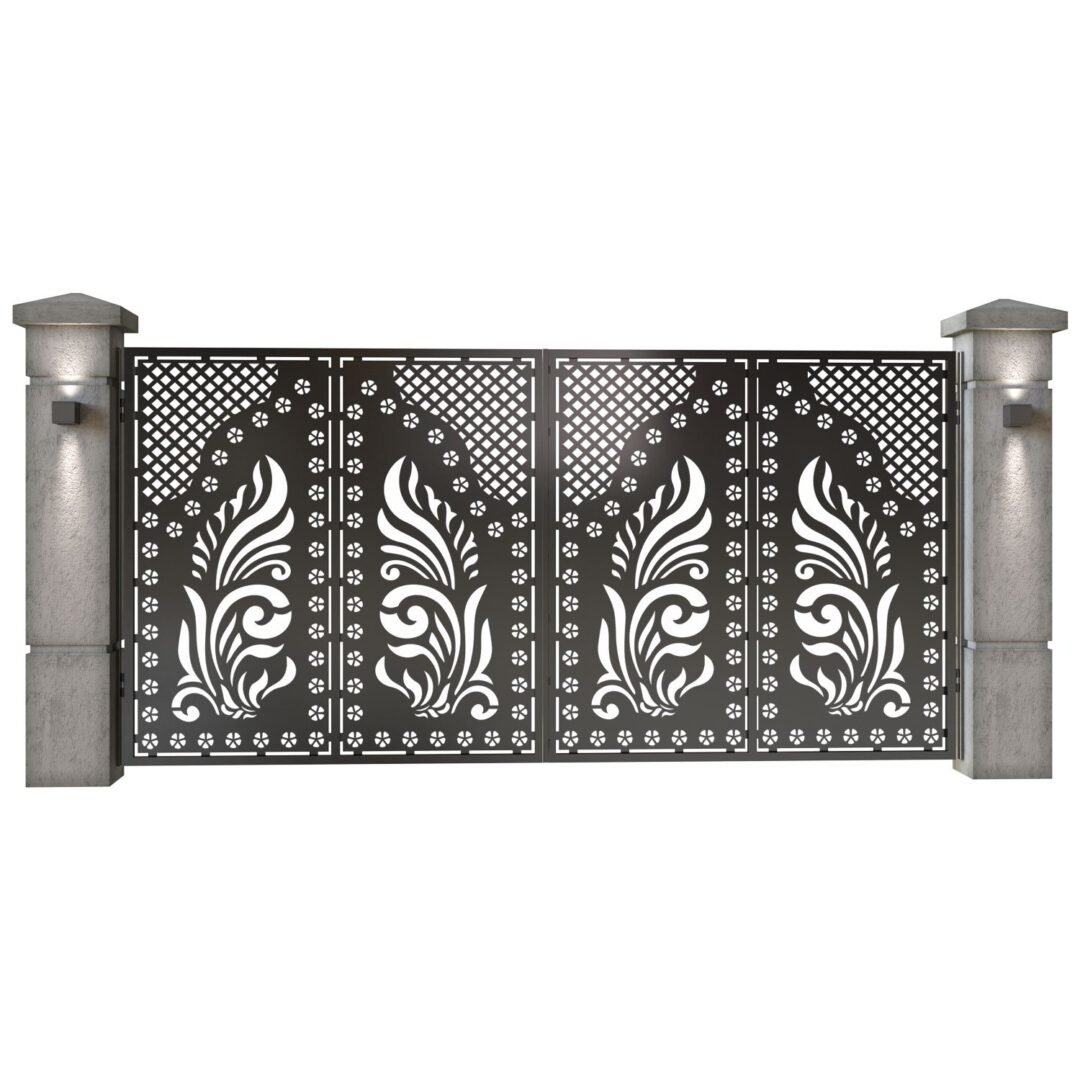 Poarta auto mare batanta din tabla decupata (traforata CNC) cu plasma, model Balkan, SM BLK05, 3884 x 1940 mm, Negru