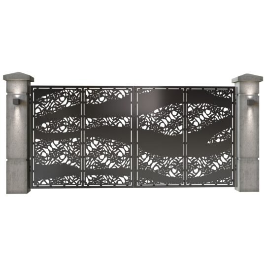 Poarta auto mare batanta din tabla decupata (traforata CNC) cu plasma, model Band, SM BND05, 3884 x 1940 mm, Negru