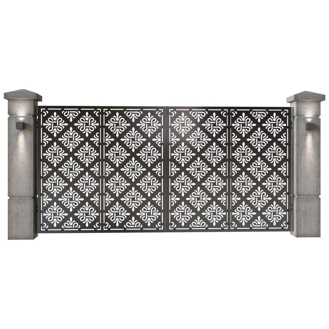 Poarta auto mare batanta din tabla decupata (traforata CNC) cu plasma, model Cairo, SM CIR05, 3884 x 1940 mm, Negru