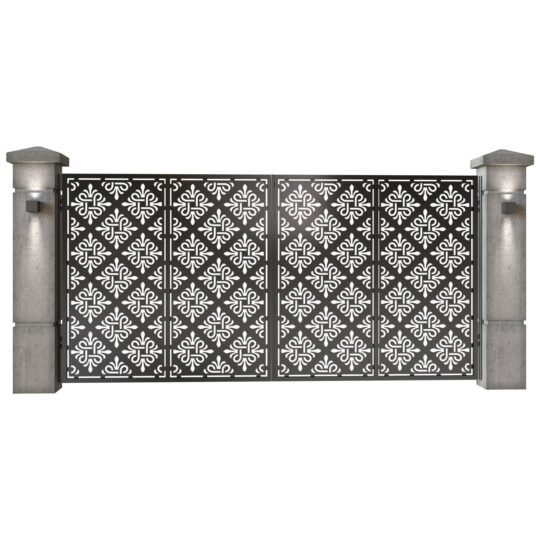Poarta auto mare batanta din tabla decupata (traforata CNC) cu plasma, model Cairo, SM CIR05, 3884 x 1940 mm, Negru