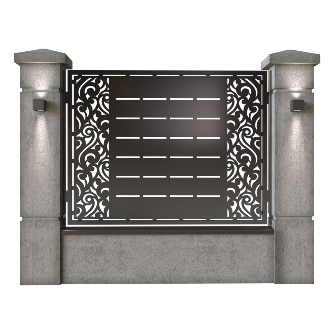 Panou de gard mare din tabla decupata (traforata) CNC cu plasma, model Dubai, SM DBI03, 1940 x 1500 mm, Negru