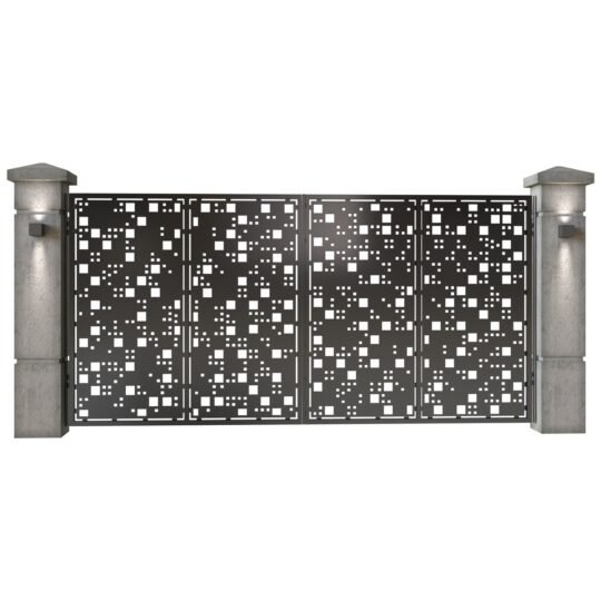 Poarta auto mare batanta din tabla decupata (traforata CNC) cu plasma, model Camuflaj, SM CMF05, 3884 x 1940 mm, Negru