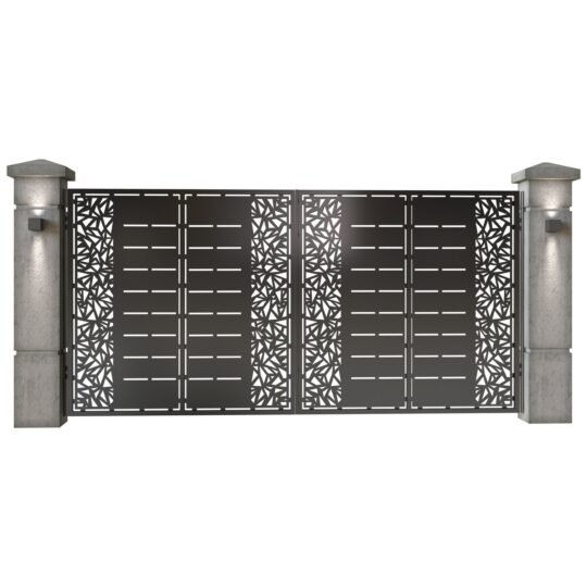 Poarta auto mare batanta din tabla decupata (traforata CNC) cu plasma, model Decor, SM DCR05, 3884 x 1940 mm, Negru