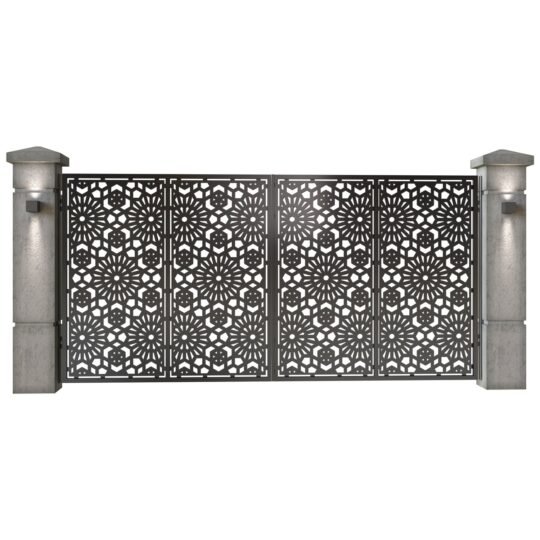 Poarta auto mare batanta din tabla decupata (traforata CNC) cu plasma, model Doha, SM DHA05, 3884 x 1940 mm, Negru