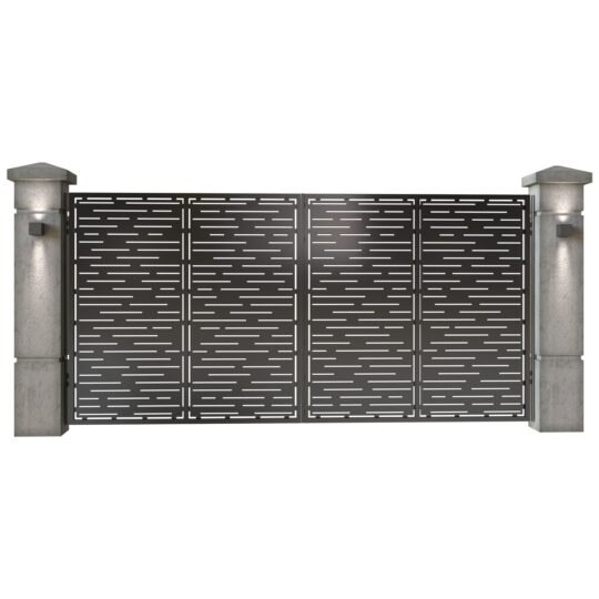 Poarta auto mare batanta din tabla decupata (traforata CNC) cu plasma, model Dungi, SM DNG05, 3884 x 1940 mm, Negru