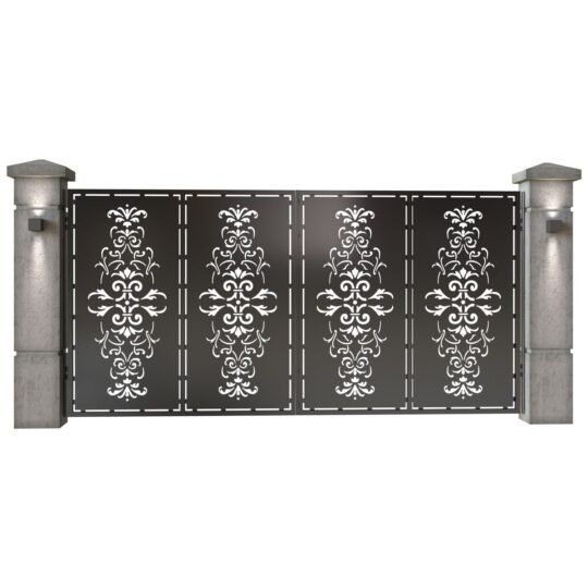 Poarta auto mare batanta din tabla decupata (traforata CNC) cu plasma, model Eleganza, SM ELG05, 3884 x 1940 mm, Negru